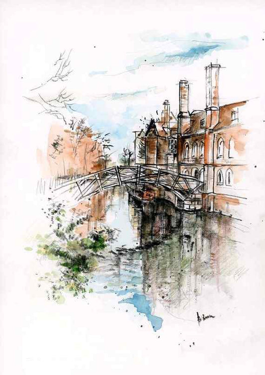 ORIGINAL ARTWORK - Mathematical Bridge, Queen's College, Cambridge
