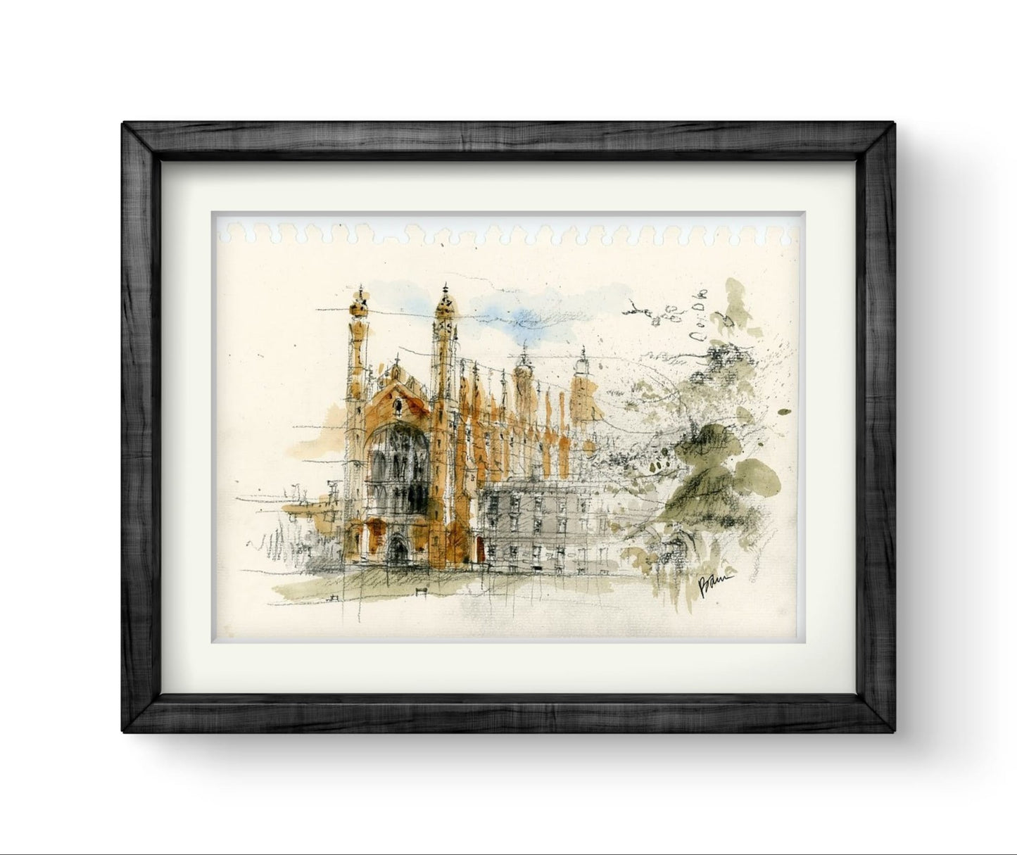 ORIGINAL ARTWORK - King's College, University of Cambridge, UK (Chapel, view from the Backs)
