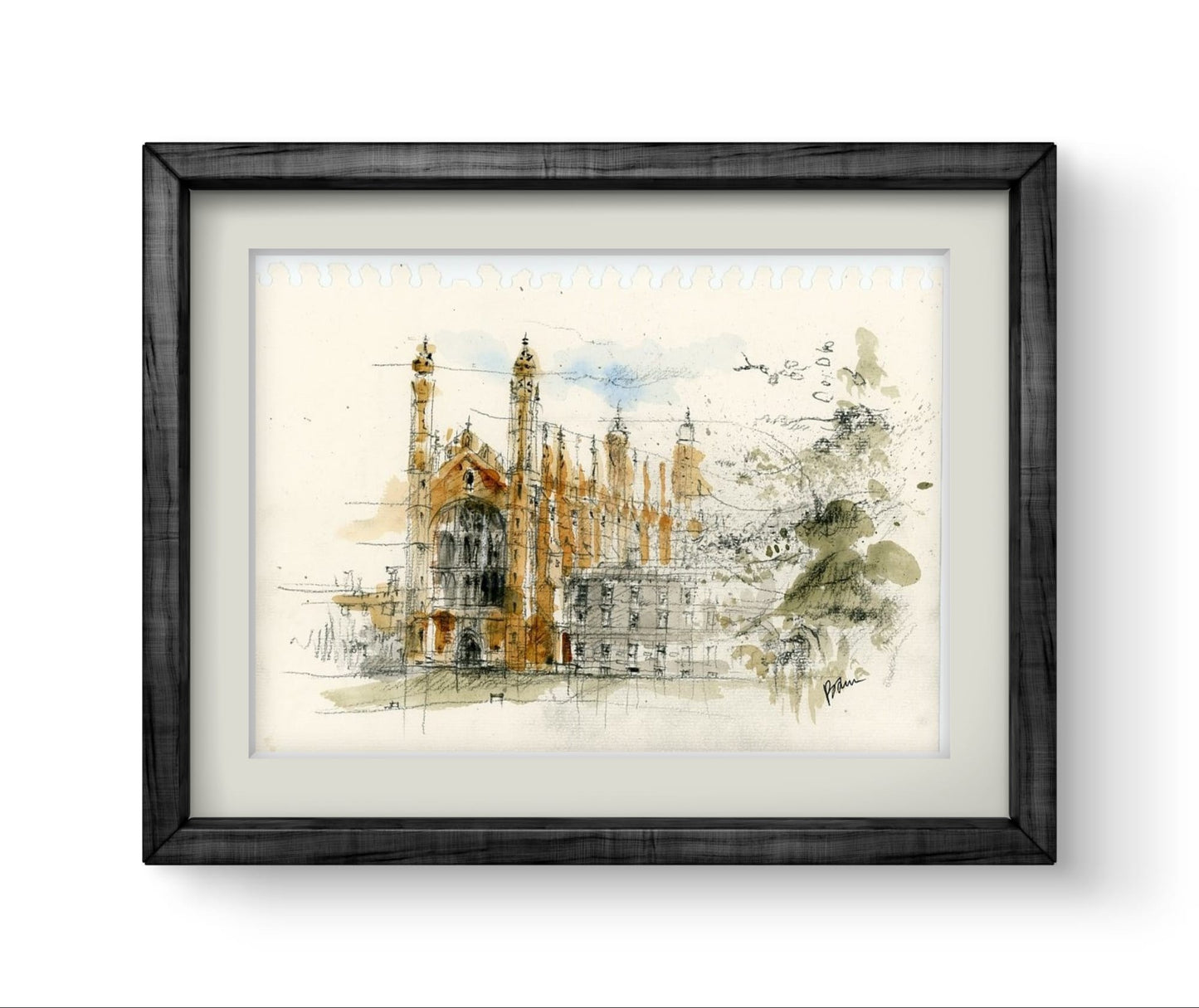 ORIGINAL ARTWORK - King's College, University of Cambridge, UK (Chapel, view from the Backs)