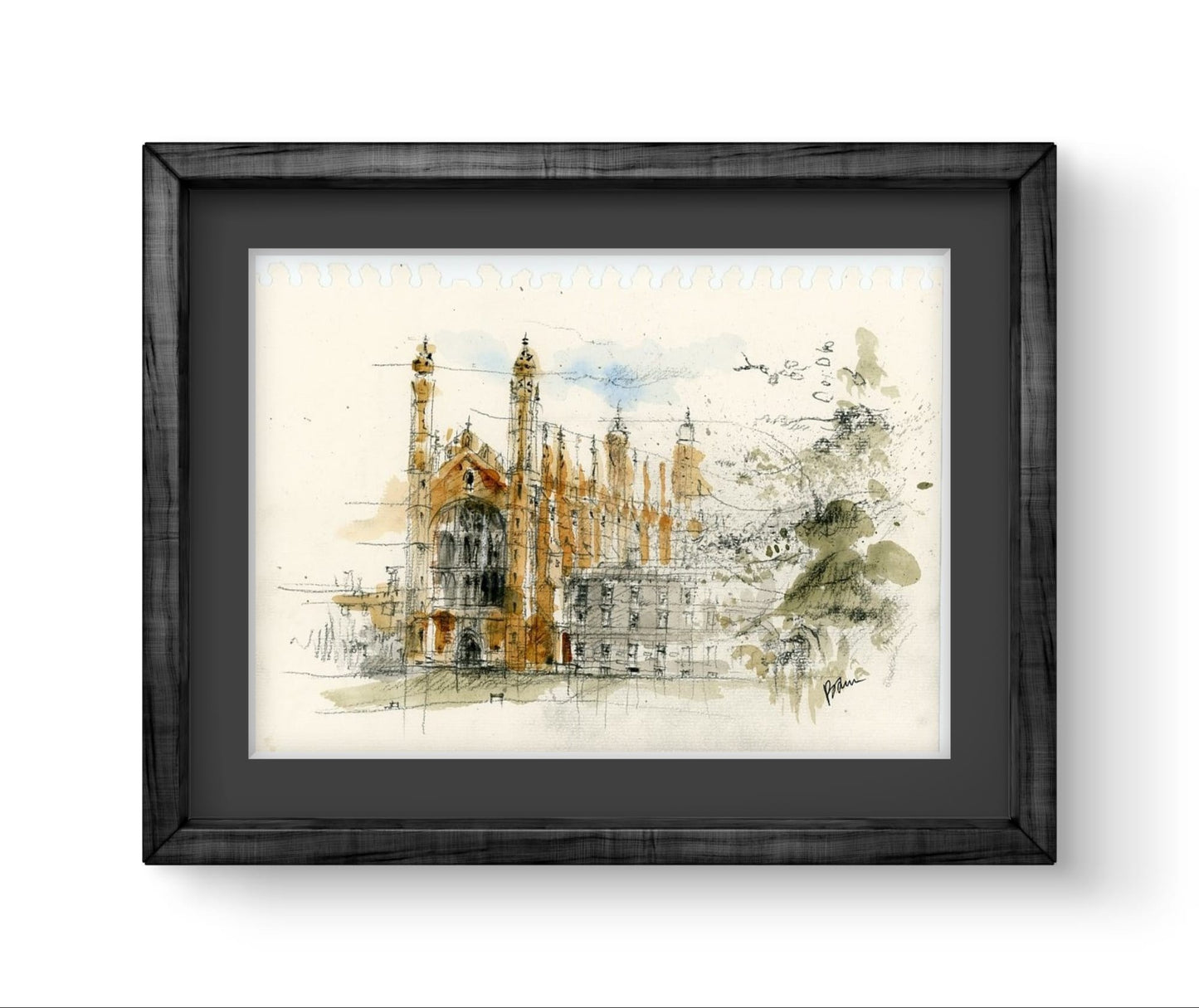 ORIGINAL ARTWORK - King's College, University of Cambridge, UK (Chapel, view from the Backs)