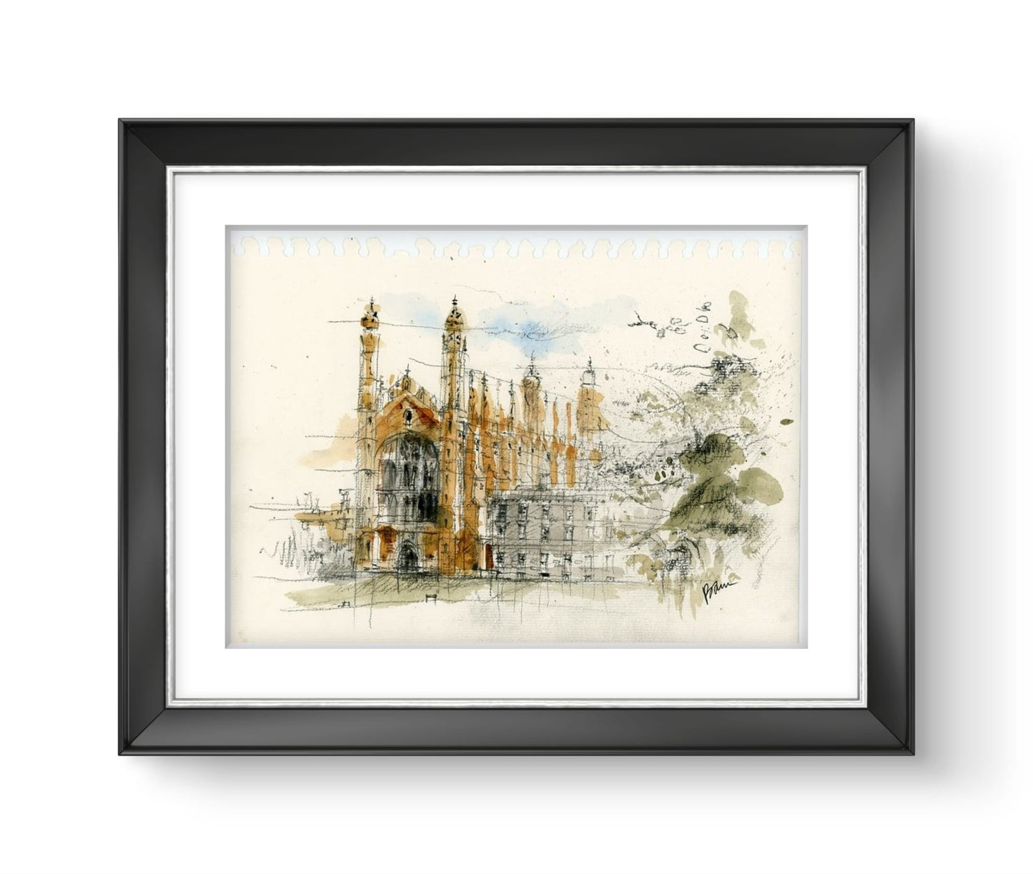 ORIGINAL ARTWORK - King's College, University of Cambridge, UK (Chapel, view from the Backs)