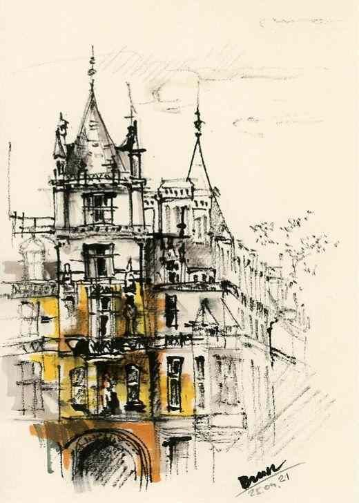 ORIGINAL ARTWORK - Gonville and Caius College (detail), Cambridge