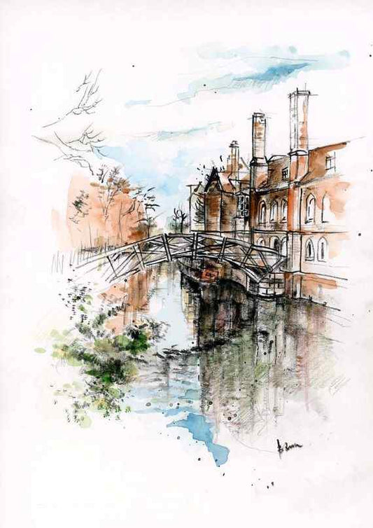 PRINT (limited edition, signed by artist) - Mathematical Bridge, Queen's College, Cambridge